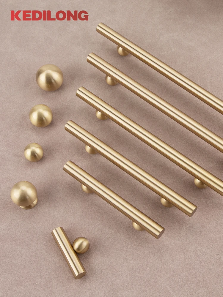 Solid Brass French Surface Cabinet Drawer Handle Modern European Ball Base Long Handle Furniture Handles