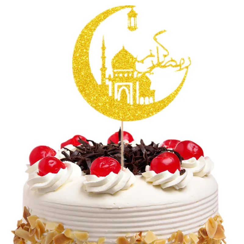 Eid Mubarak Cake Topper Glitter Paper Cake Flags Ramadan EID Festival Bunting Islamic Muslim Mubarak Party Cupcake Decoration party decorations birthday party supplies cake topper cake decorations cake toppers