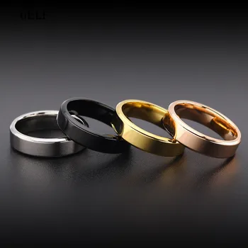 Uelf 4mm/ 6mm Classic Wedding Ring for Men Women Gold / Black/ Silver /Rose Color Stainless Steel US size 1