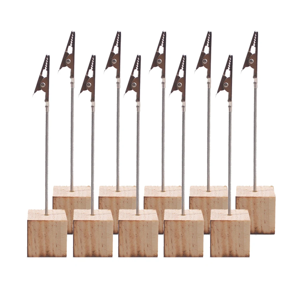 Place Card Holders 10 pcs Portable Wooden Wedding Place Card Holder Table Photo Memo Number Name Clips Base