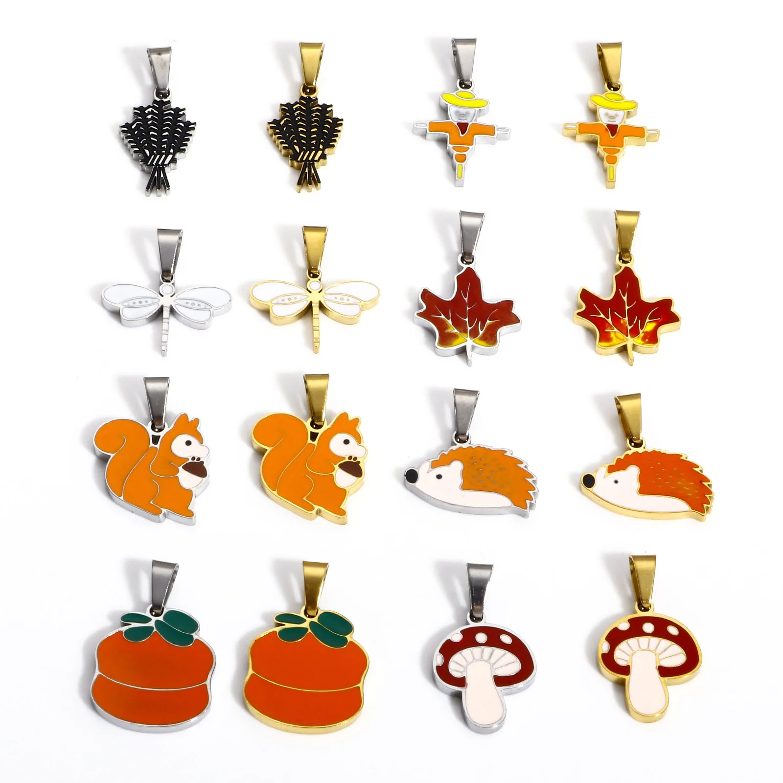 

Stainless Steel Drip Oil Charms Wheat Mushroom Insect Squirrel Hedgehog Pendants Diy Necklace Pendant For Jewelry Making,1 Piece