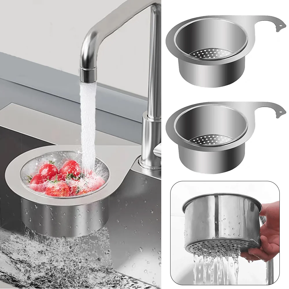 Hot Stainless Steel Sink Strainer Basket Removable Kitchen Storage Drainage Basket Goosehead Hanging Wet & Dry Drainage Racks