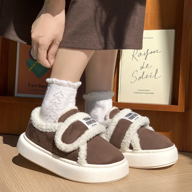 Warm Cotton Slippers Women Men Winter Platform Shoes Soft Plush Thick Sole Couples Indoor Home Floor Footwear With Heels 3