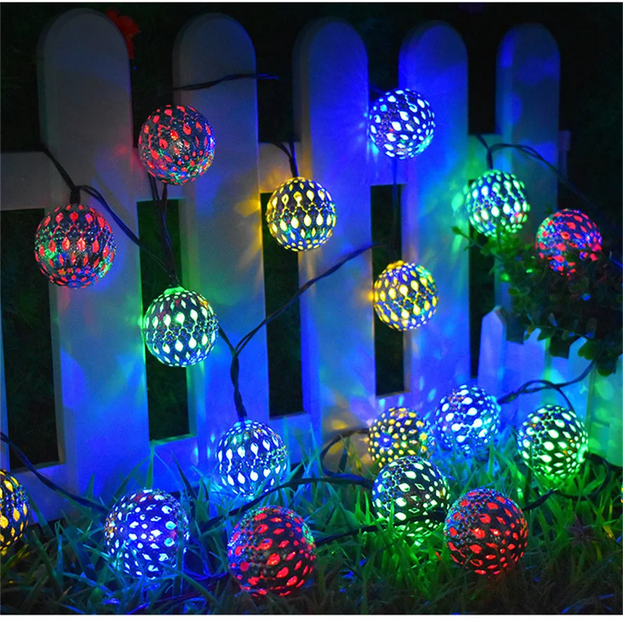 Outdoor 30/50Led Solar Marocchino Ball String Light Iron Art Christmas Garland Fairy Garden Lights For Wedding Party Holiday Decor
