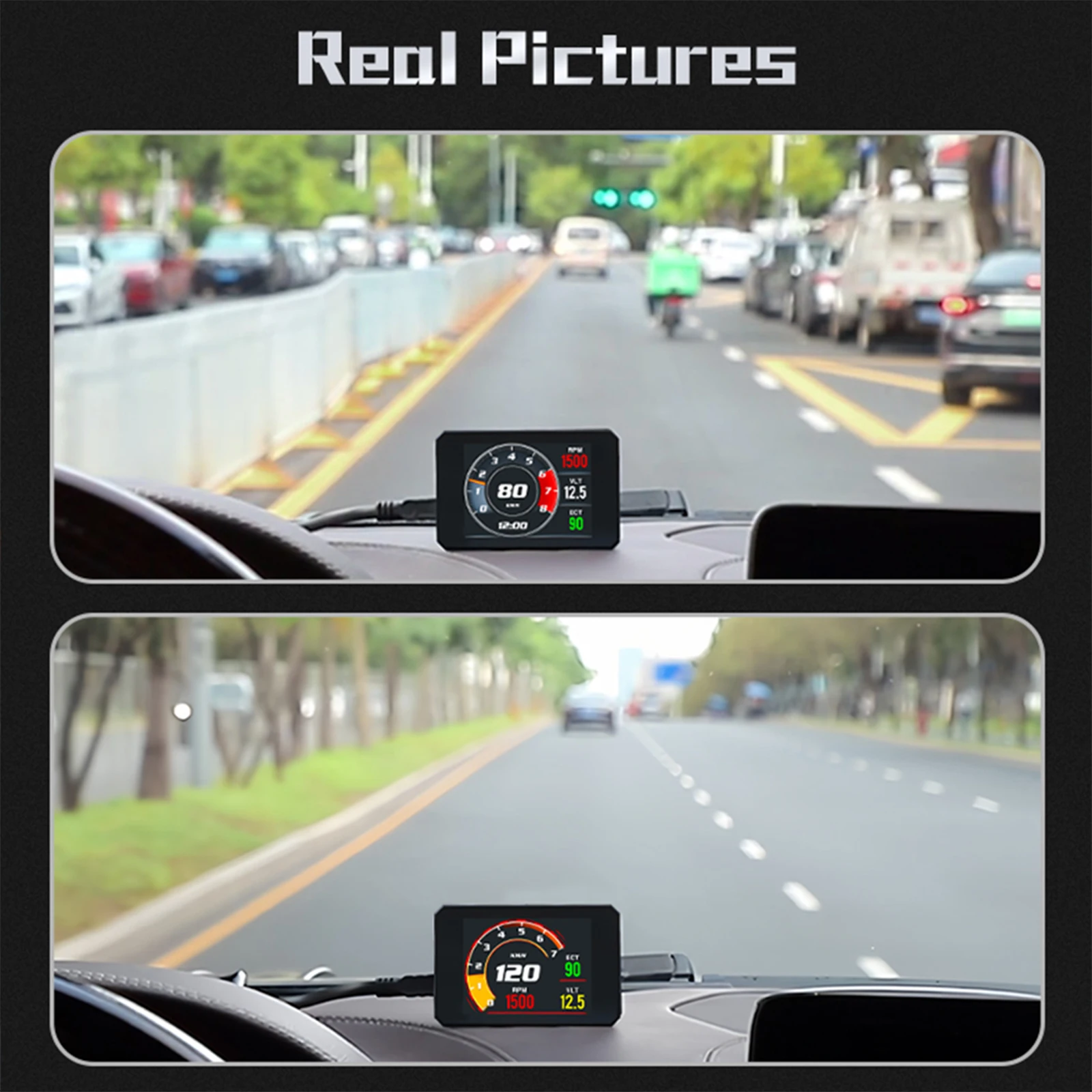 OBDII HUD P16 스마트 디지털 미터 헤드업 대시보드 총 주행거리 속도계 전압 수온계 전압 ECT