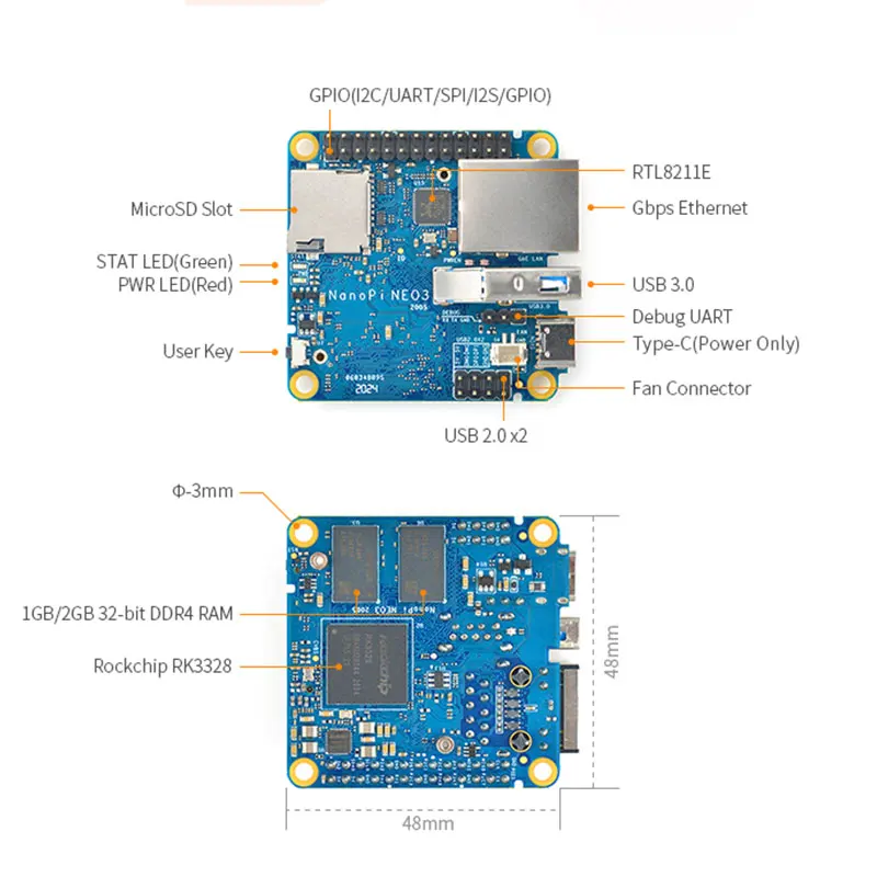 NanoPi NEO3 Mini Development Board RK3328 Gigabit Ethernet port 1GB/2GB memory OpenWrt/LEDE
