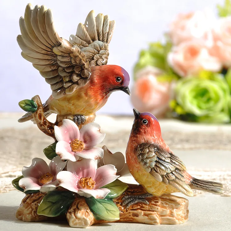 

Rural ceramic bird ornaments a pair of rural magpies double red birds, Chinese style home study TV cabinet small decoration