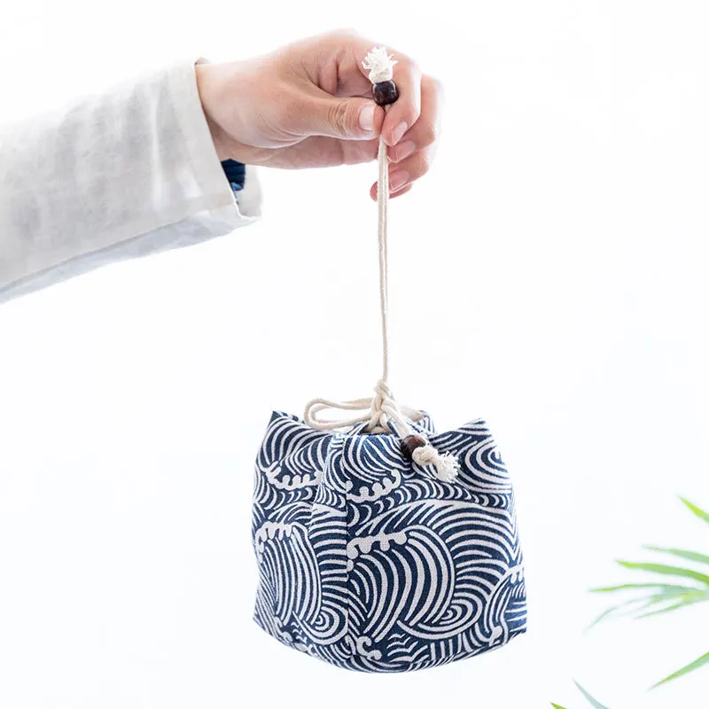 Japanese Art Printed Cotton Hemp Tea Cup Storage Bag Teaware Storage Cloth Bag Single Cup Travel Teacup Bundle Pocket ZC359