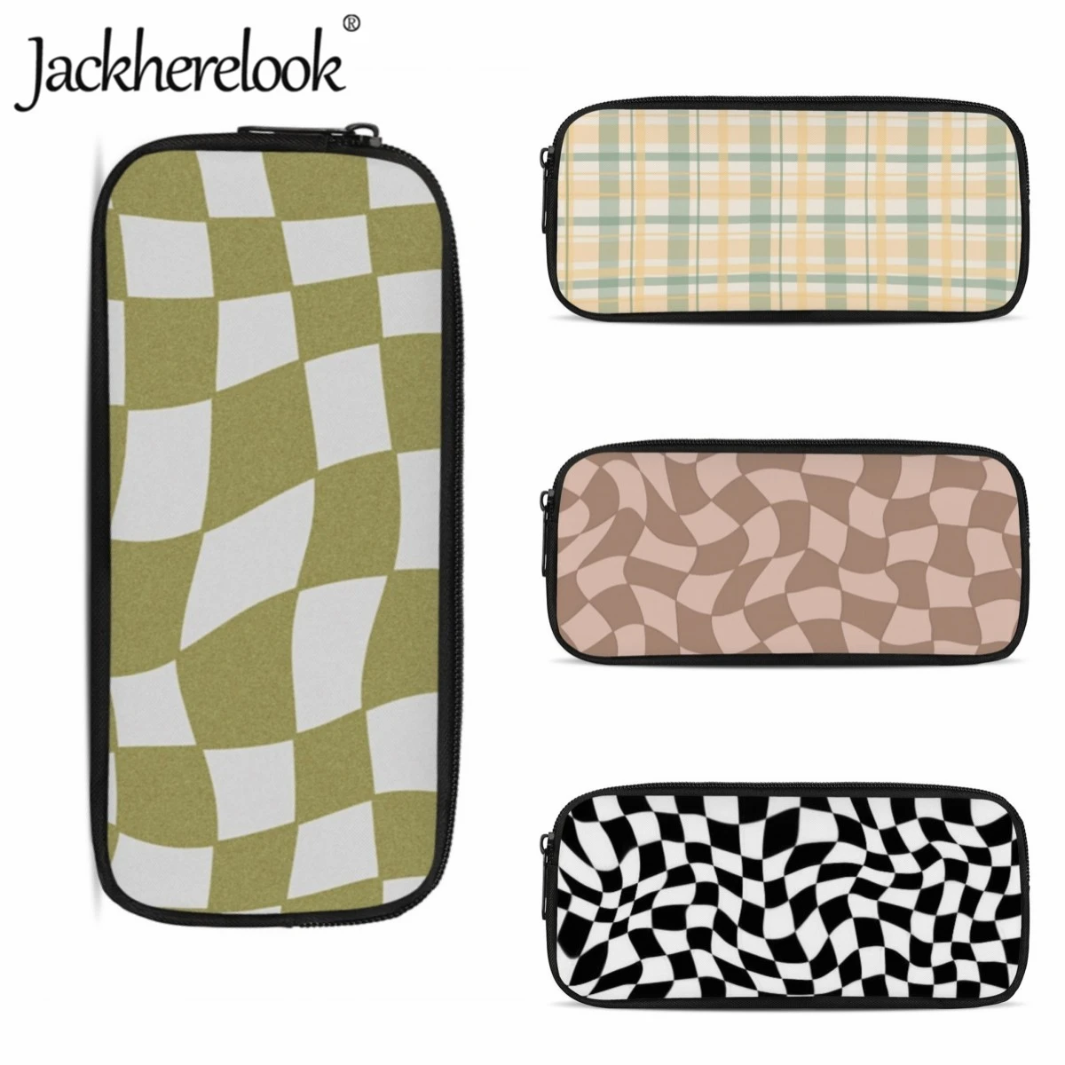 JackherelookFashionBlackWhitePlaidPencilCaseKidsStationery