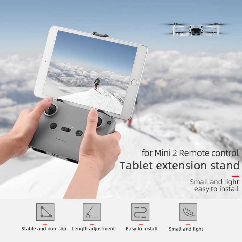 BRDRC 리모컨 태블릿 익스텐션 거치대 브래킷 마운트 클립 스탠드, DJI 미니 2, 매빅 에어 2 드론 액세서리