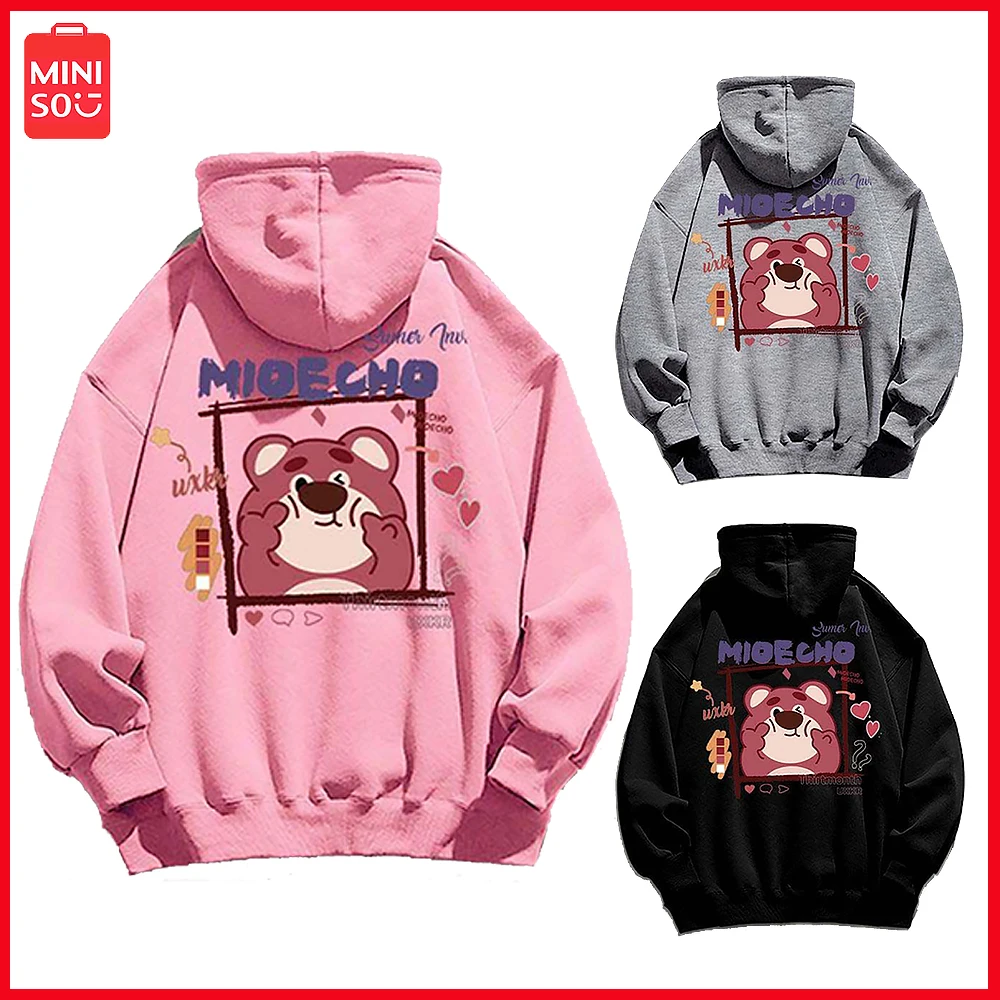 

Miniso Lotso Hoodie for Boy Girl Fall Winter New Student Cartoon Pullover Loose Fluffy Long Sleeves Available for Christmas Gift