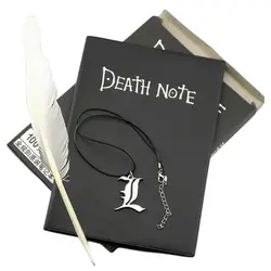 Anime Leather Journal Set with Feather Pen and Necklace - Art-Inspired Writing Notebook (Black)