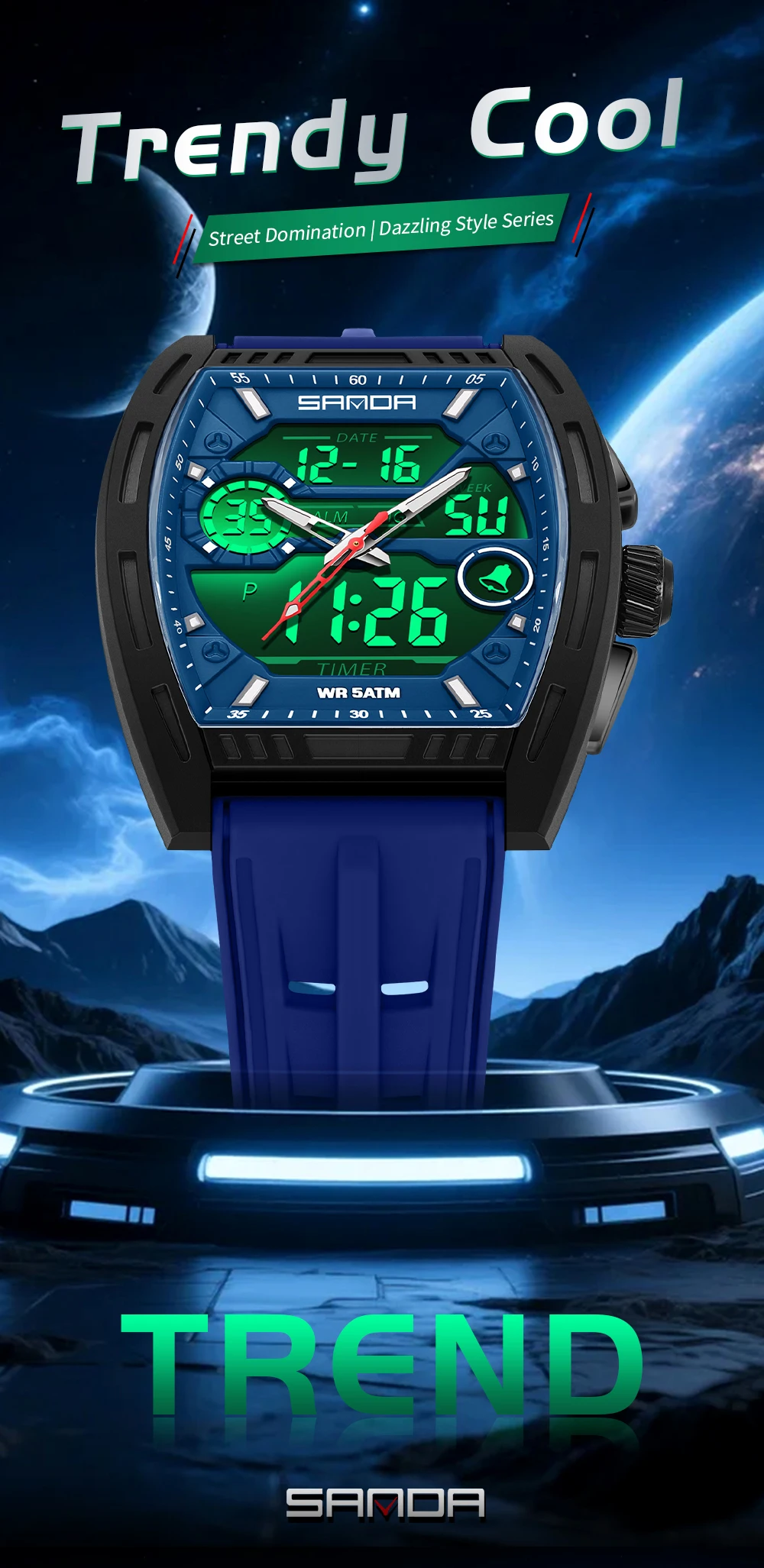 Montre numérique pour homme, double affichage, calendrier, alarme lumineuse, compte à rebours, montre électronique tendance pour homme, Reloj Hombre_voghion.com