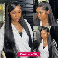 Perruque Lace Frontal Wig sans colle naturelle, cheveux lisses, 13x6, 30 32 pouces, 13x4, pre-plucked, 5x5, pour femmes 3