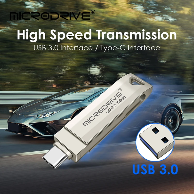 2 in 1 OTG USB-C Flash Pen Drive Metal Memory Stick Usb 3.0 64GB 128GB 256G Dual C Pendrive