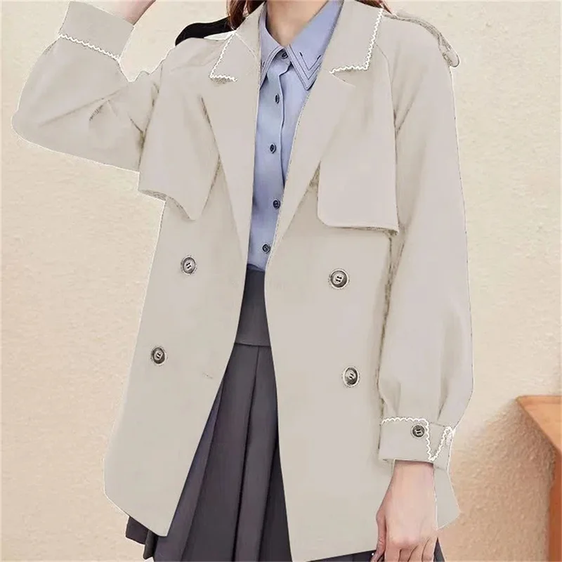 Long Windbreaker Coat Women's Spring Popular Coat 2023 Autumn New Long-sleeved short Coat Female Trench Double Breasted Outwear