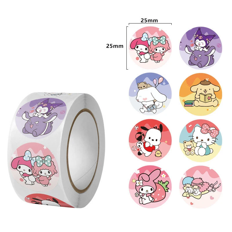 

500 шт./рулон Мультяшные наклейки Kawaii Kuromi Cinnamoroll Мультяшные Детские наградные наклейки подарок декоративные наклейки игрушки