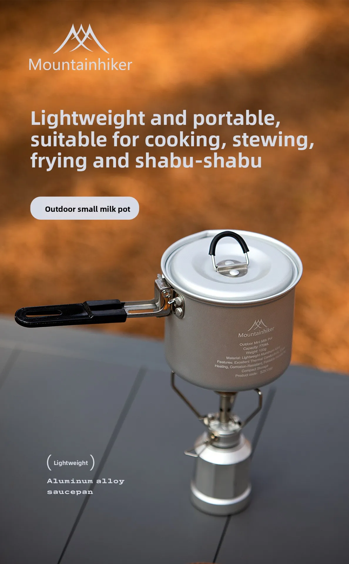 MOUNTAINHIKER Kleiner Milchtopf für Outdoor-Camping und Picknick, Tragbarer Kochtopf aus Aluminiumlegierung, Leichter Saucepan und Wasserkessel – Detail 1