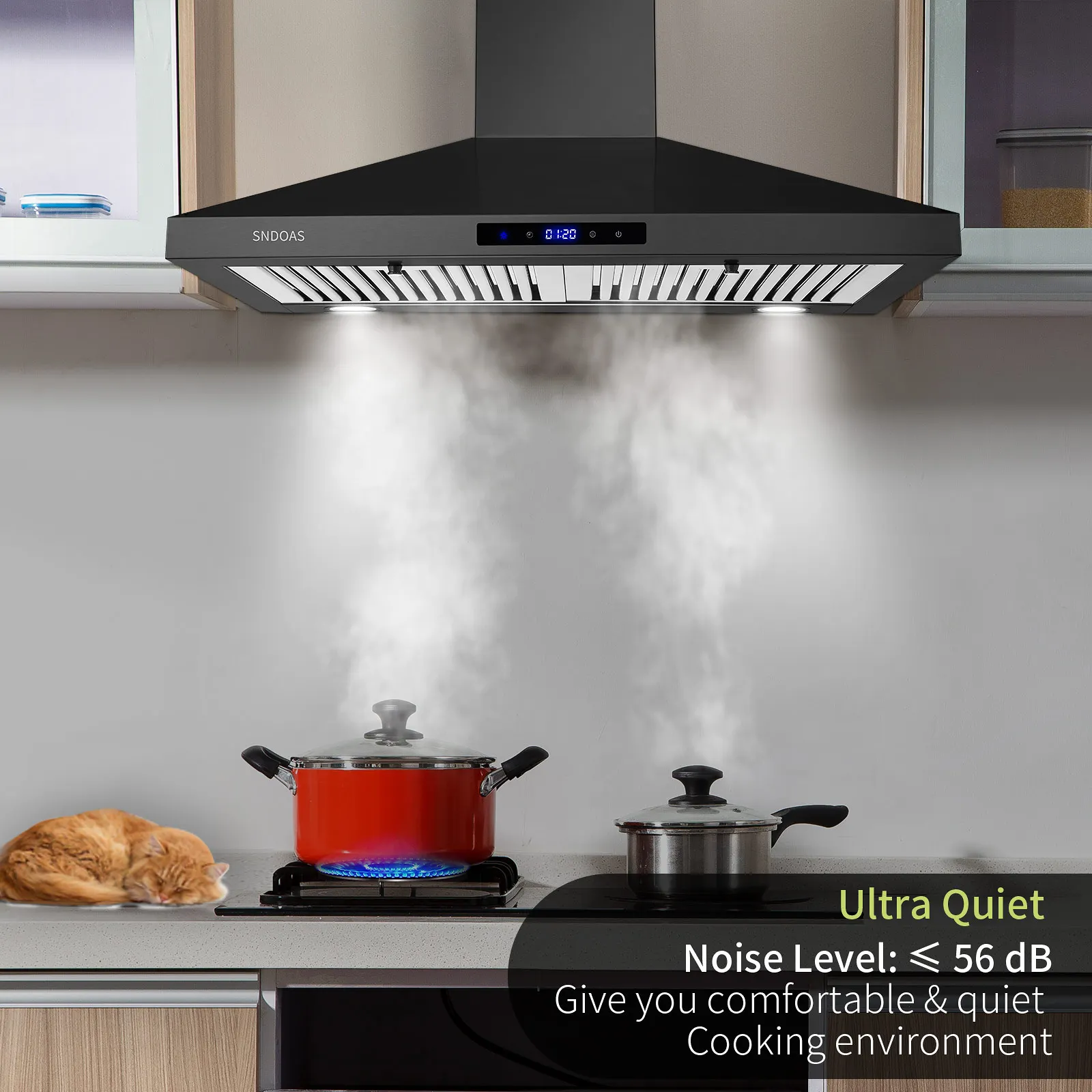 Tieasy 30 inch 450 CFM Touch Panel Permanent Filters LED Lights Range Hood for Kitchen USGD2475