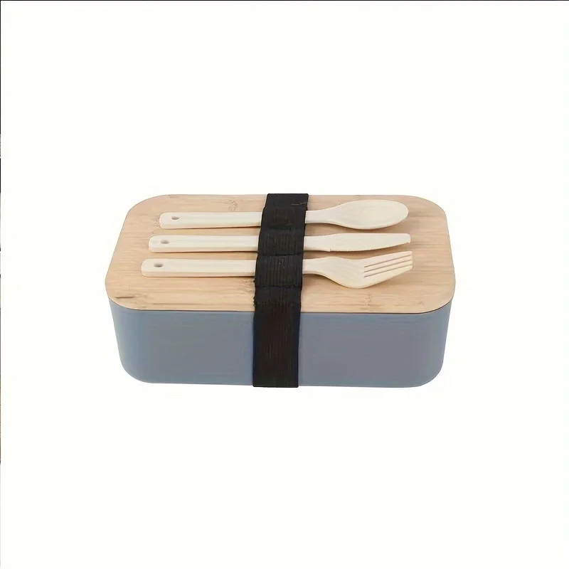Bamboo Lid Lunch Box And A Set Of Knives, Forks And Spoons Sealed Lunch Box Salad Suitable For Work,School,Camping