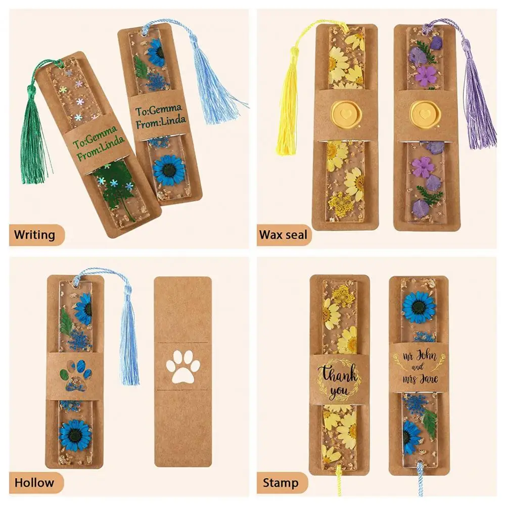 Bookmark Holder 50Pcs Kraft Bookmark Sleeves Resin Bookmarks Blank Display Cards for Business Wrapping Birthday Gift