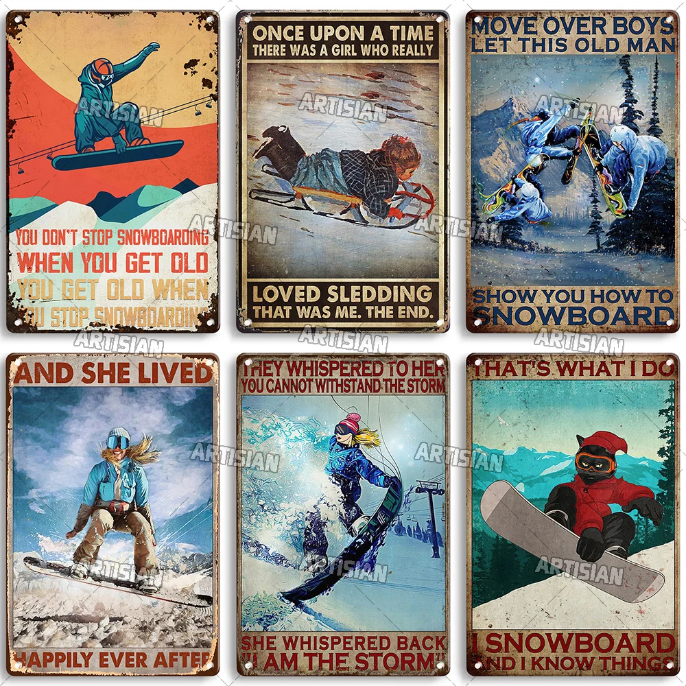 Artisian Skiing Metal Sign Sledding Decorative Poster snowboarding Sport Tin Plaque Wall Decor Garage Bar Pub Club Hotel Cafe