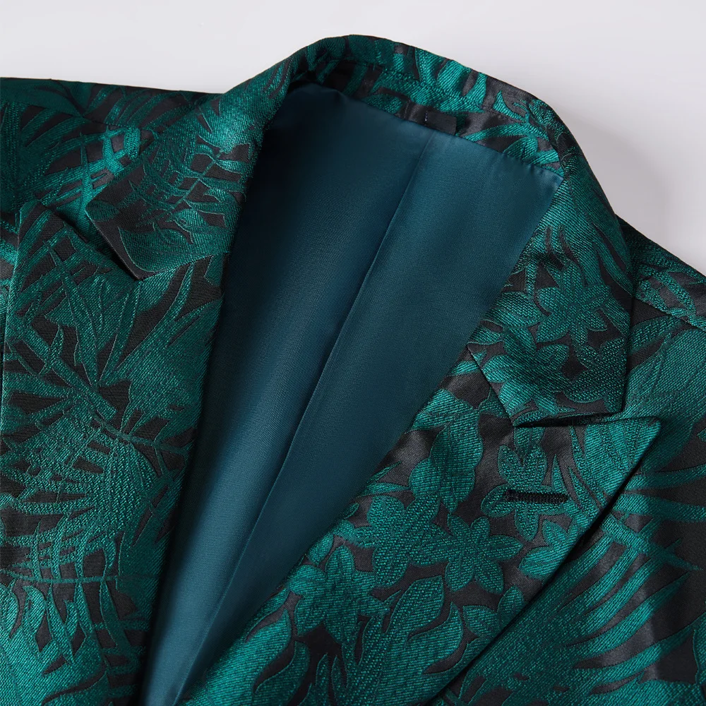 Elegant Men's Suit Green Printing Double Preasted Slim Fit Blazer And Pants Nightclub Singer Banquet New Male Jacket 2 Piece Set