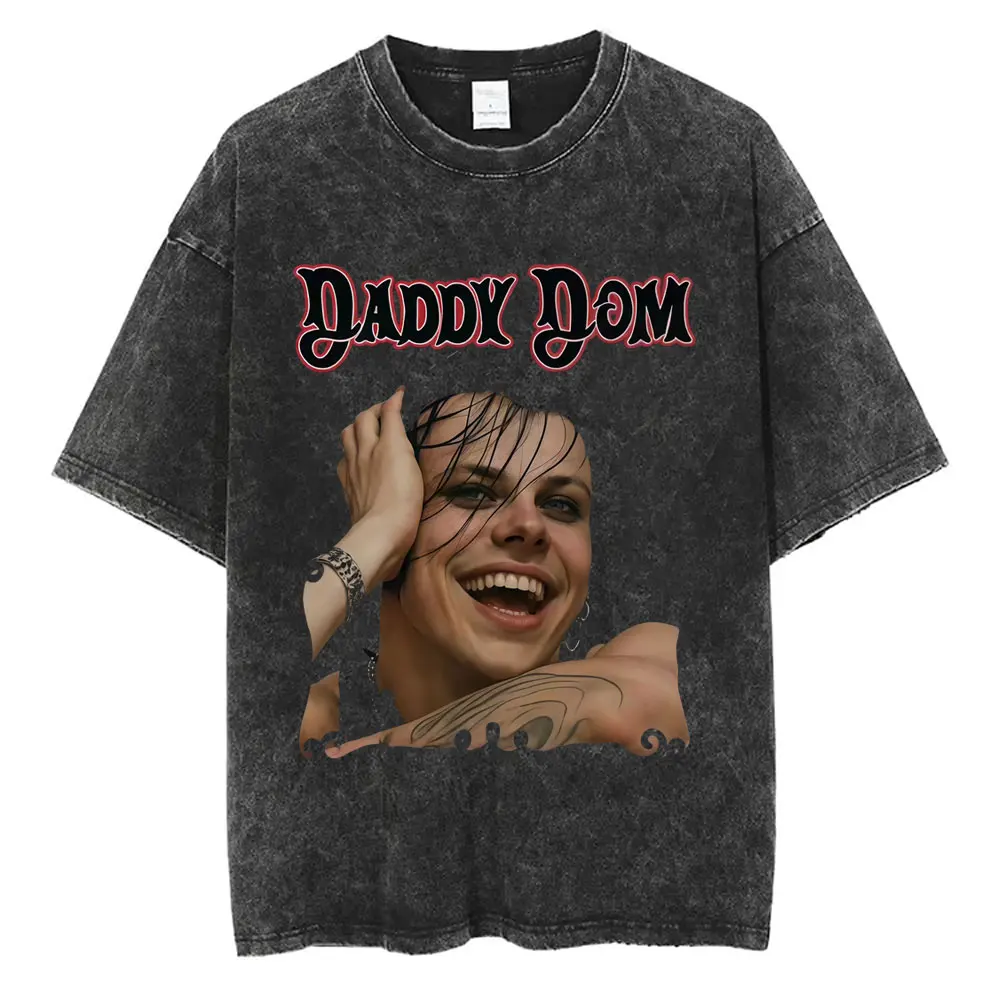 Gewaschenes Vintage Rocker Yungblud Grafik-T-Shirt für Männer und Frauen Retro Rock Gothic T-Shirts Lässige Oversize-T-Shirts Streetwear