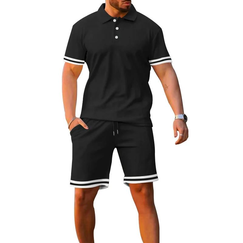 2024 New Summer Men's Clothing Europe And The United States Style Tough Man Short-sleeved Polo Shirt Shorts Two-piece Set