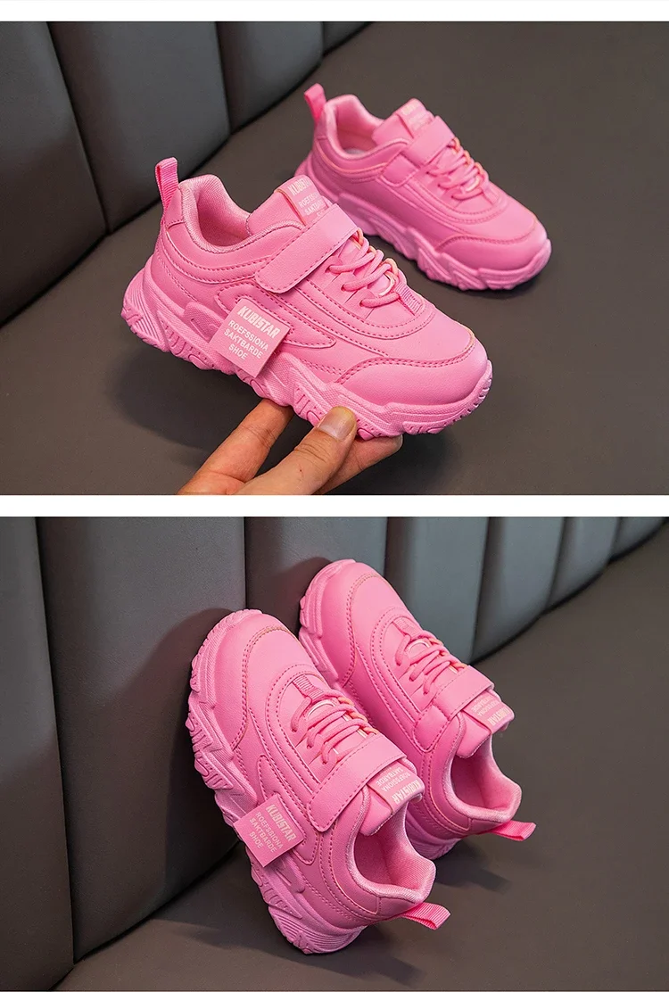2024 New Versatile Soft Breatheable Hook & Loop White Boys and Girls Children Sneakers Cute Korean Style Uniform School Shoes