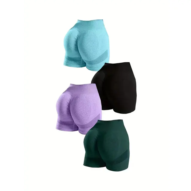 46680-5cfdcd.jpg Yoga Basic 4pcs Marled Knit Scrunch Butt Wideband Waist Seamless Sports Shorts