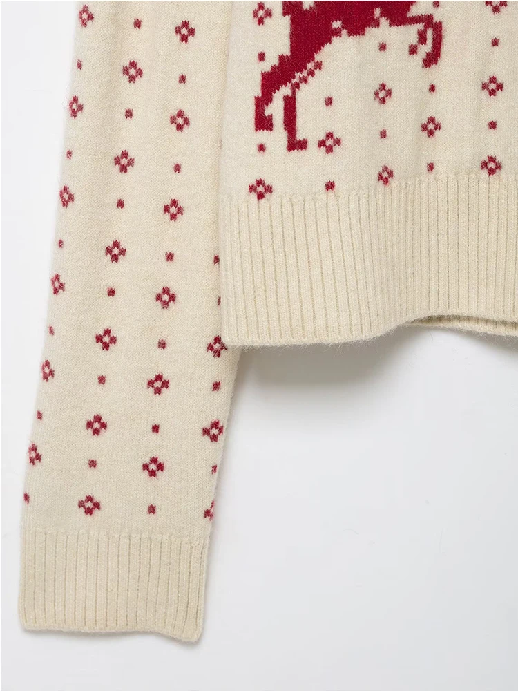 Autumn Winter Chic Knitted Pullover Women Elegant Christmas Jacquard Sweater Casual Long Sleeve Female Casual Knitwear Top