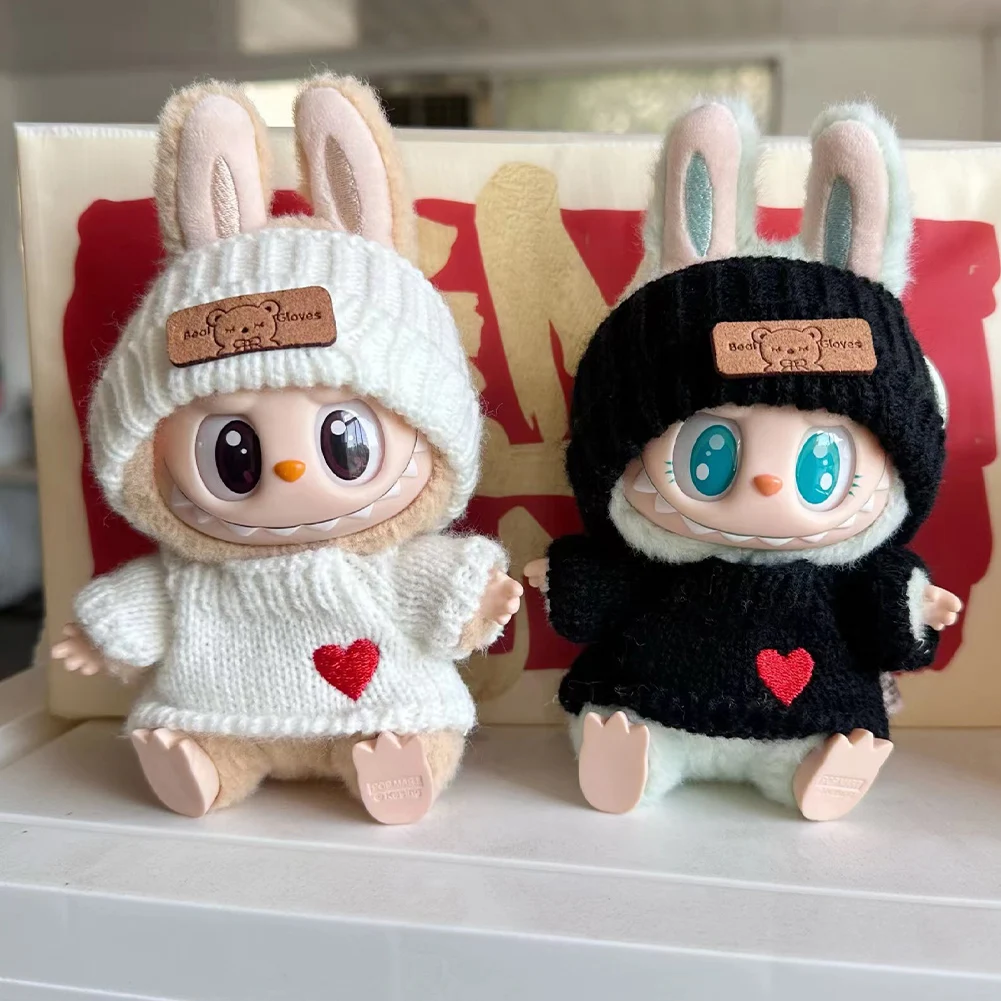 Conjunto de suéter de rayas rosas para muñeca Labubu de 17 cm