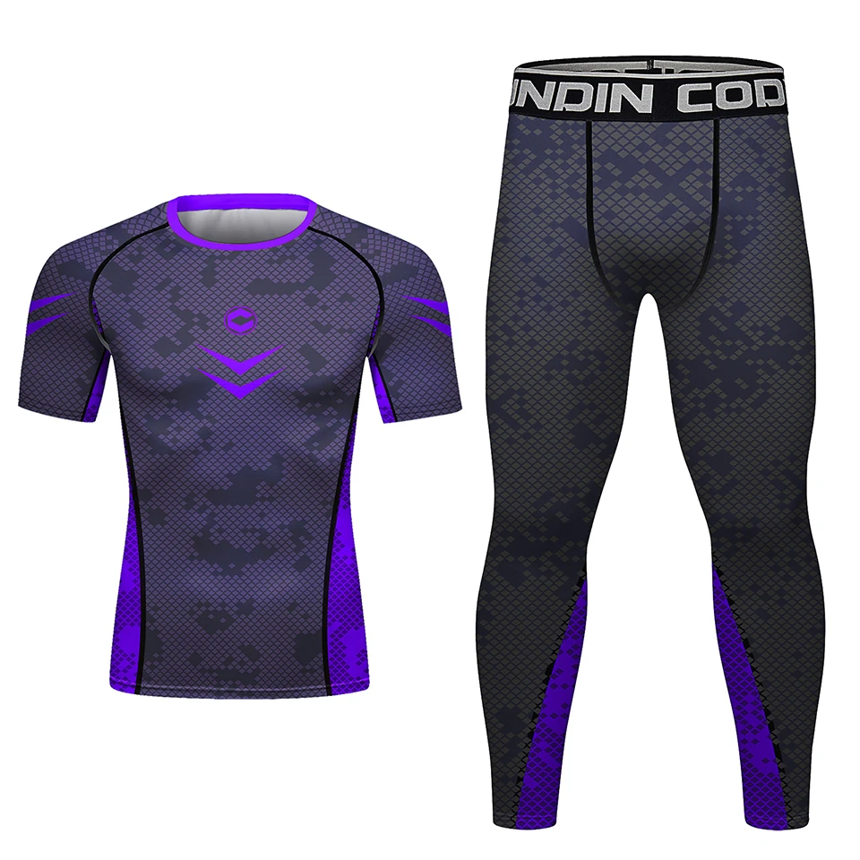 Fighting MMA Compression T-shirt+Shorts Men's Rash guard Sport Pants Bjj Gi Rashguard Running Sportsuits Set Boxing Sportswear