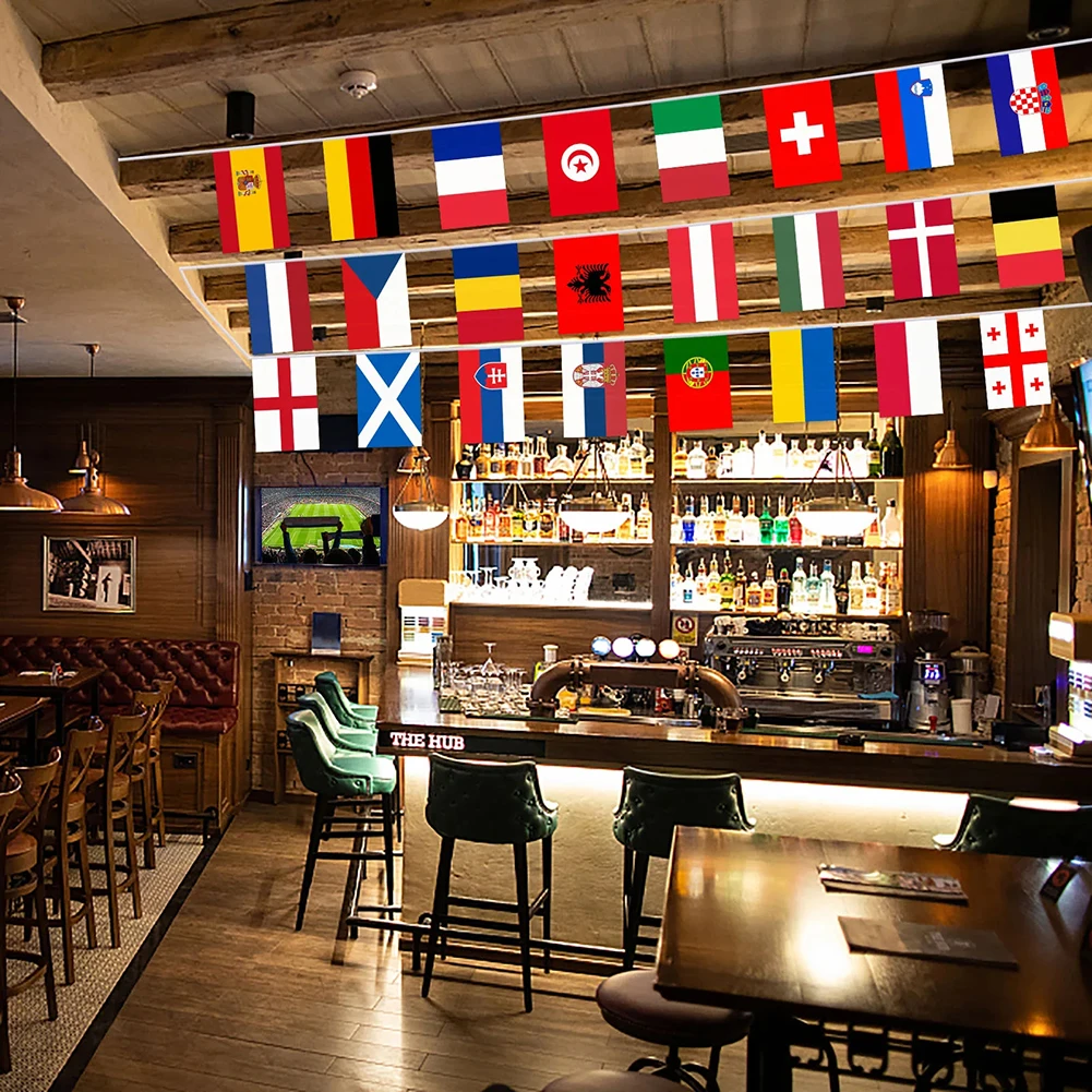 Euro 2024 Top 24 String Flags Decorative Football Event Garlands Hanging Flags Household Wall Decorations For Indoor Outdoor