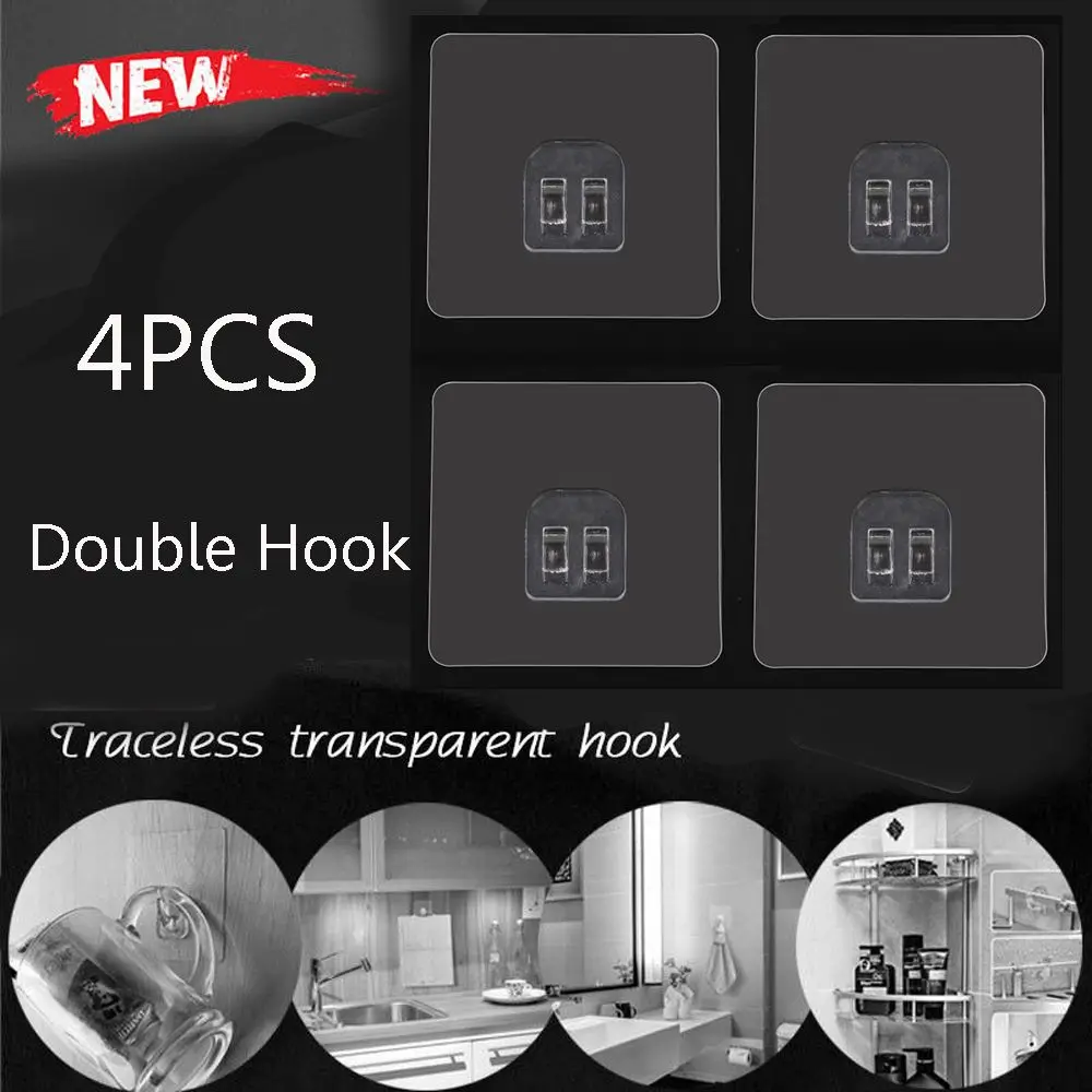 1/4PCS Bathroom Transparent Kitchen Holder Home & Living Wall Rack Traceless Hooks Storage Hanger Seamless Adhesive Hook