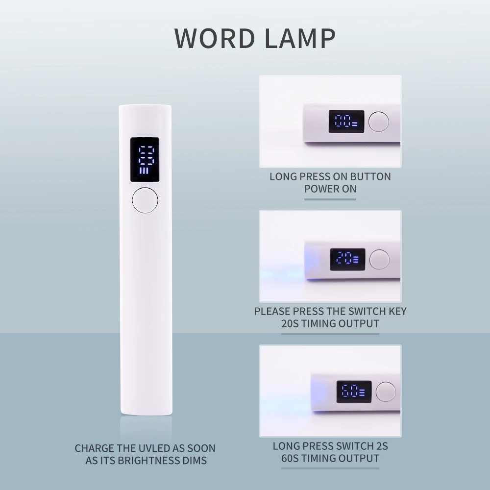 Hand held portable nail enhancement lamp LED display nail polish nail glue baking lamp UV slot lamp USB Cable Nail FlashlightPen 4