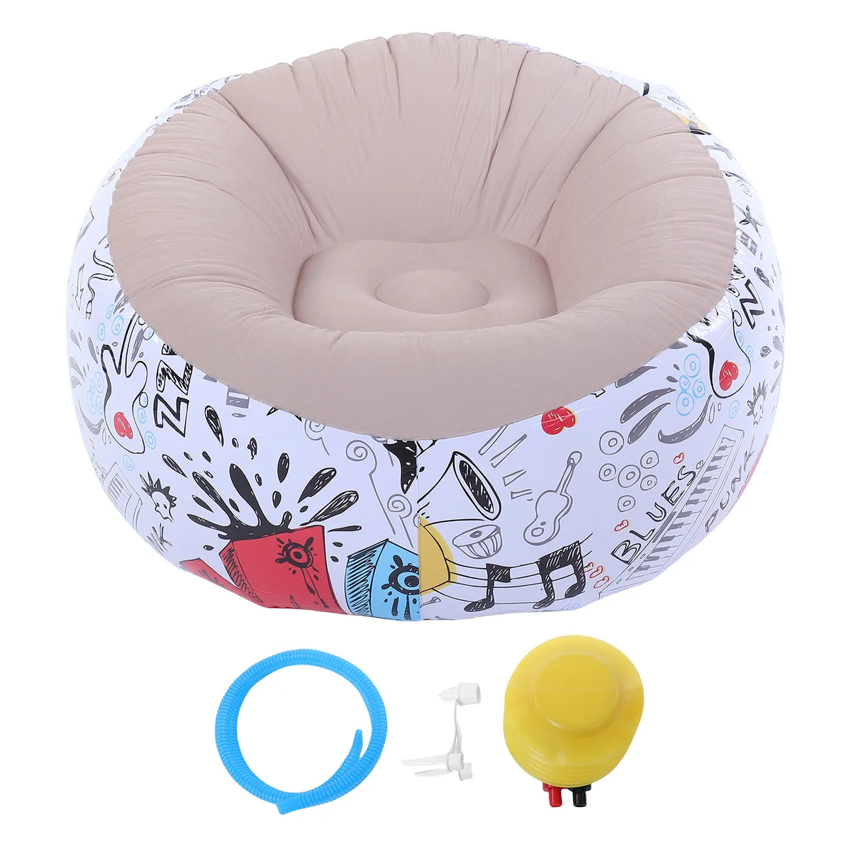 Inflatable Bean Bag Chair Doodle Pattern PVC Flocked Blow Up Sofa Chair for Living Room Bedroom Inflatable Flocked Lounge Chair — view 2
