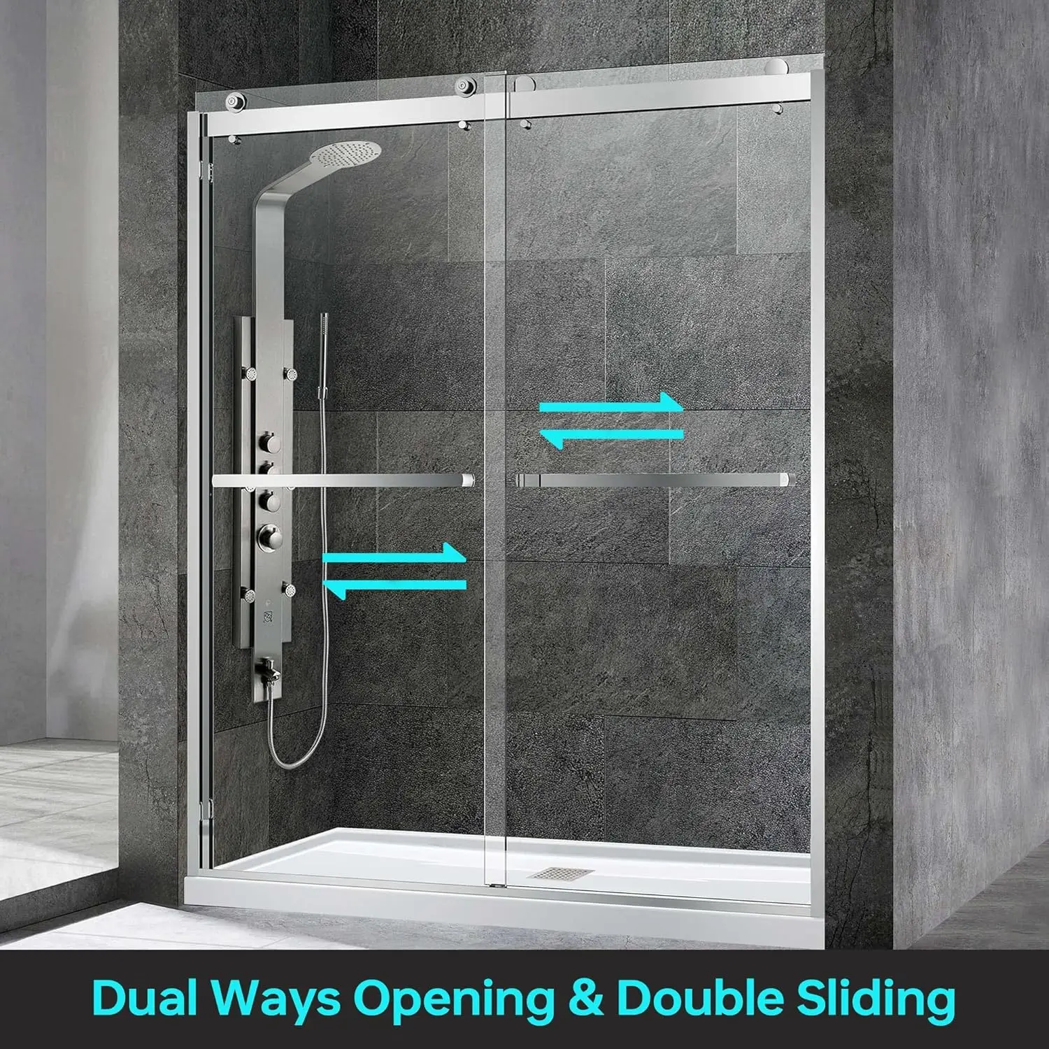 Woodbridge Frameless Sliding Shower Door, 56"" - 60"" Width, 76"" Height, 3/8"" (10 Mm) Clear Tempered Glass With Shatter 2
