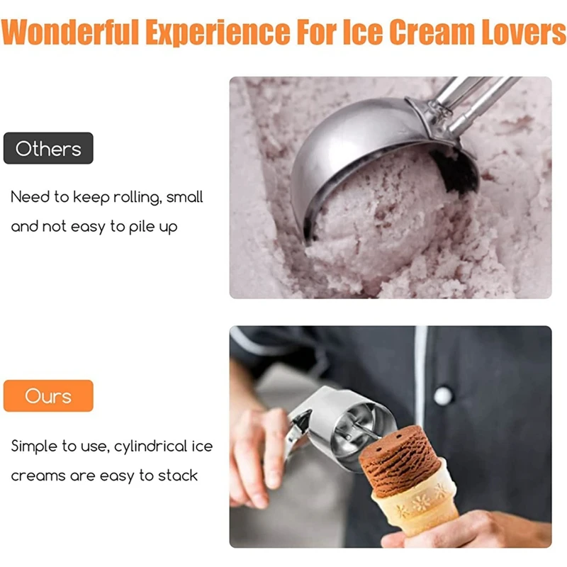 Big Volume Stainless Steel Ice Cream Scoop with Trigger Easy to Clean  Cylindrical Scoop Dessert Lovers Supply - AliExpress