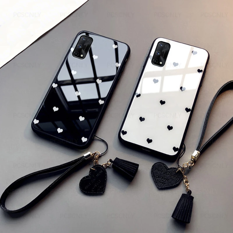 Custodia In Vetro Per Realme X Xt X2 X7 X50 Pro Ultra Fashion Love Heart Cover Rigida Per Telefono