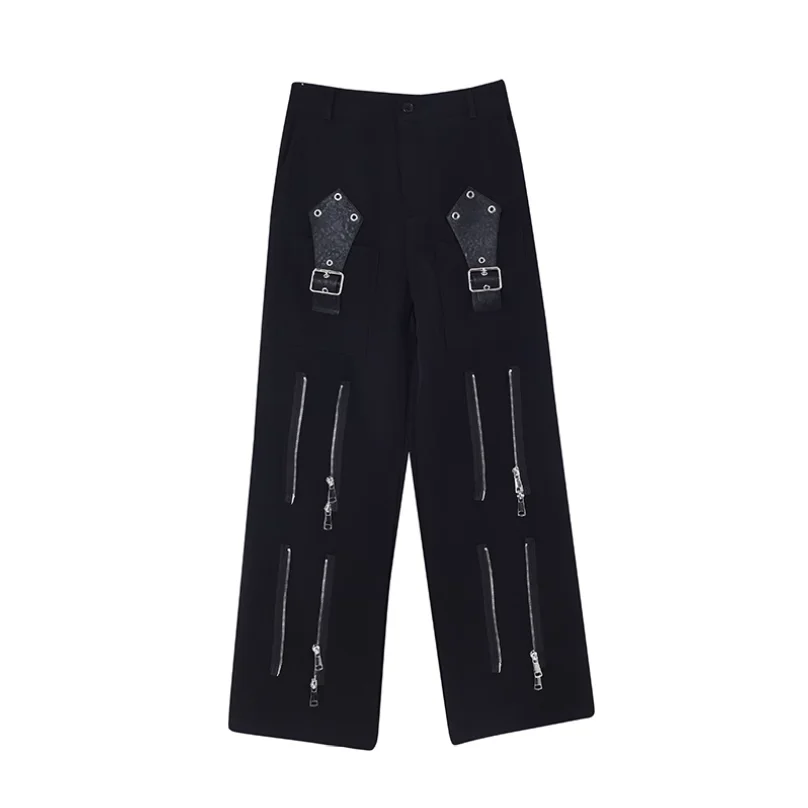 2023 new black functional wind pants overalls men loose straight leg advanced sense of fashion brand casual pants
