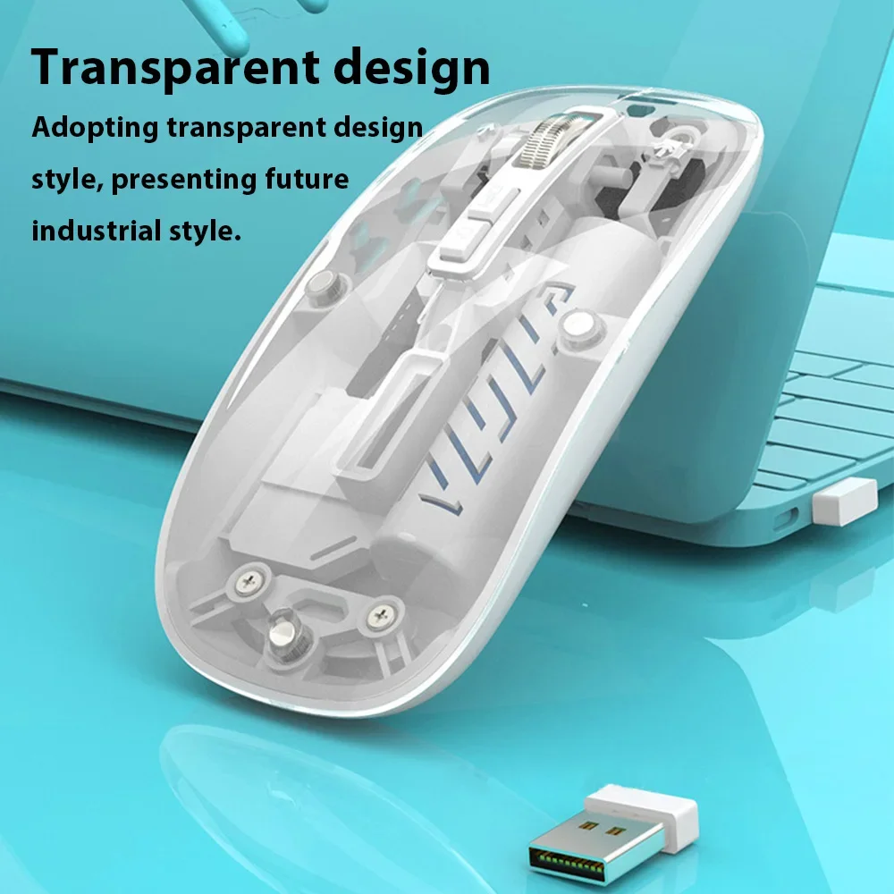 Transparent Dual Mode Wireless Mouse  2.4G Bluetooth Rechargeable Mouse Silence Ergonomic Mouse For iPad Laptop Tablet Phone PC view 2