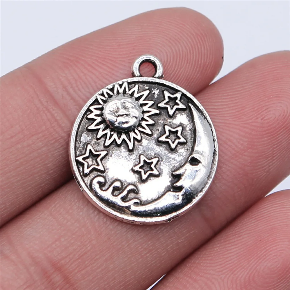 10pcs Antique Bronze & Silver Sun Charms Pendant