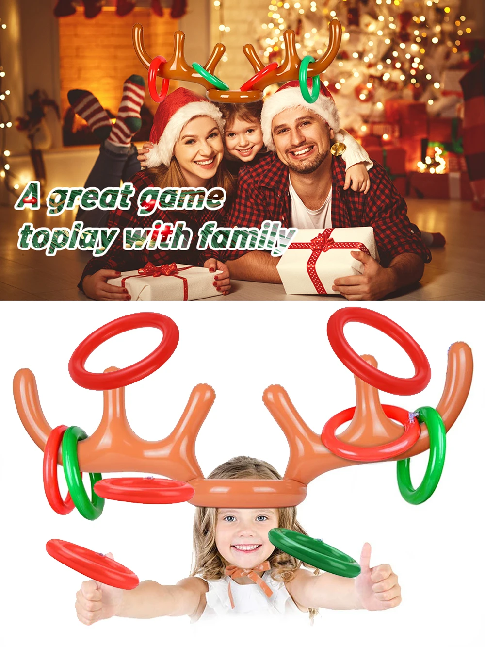 Weihnachten Aufblasbare PVC Rentier Geweih Ringe Werfen Spiel Set Kinder Lustige Geschenk Weihnachten Home Party Liefert Neue Jahr Ringtoss Set – Detail 1
