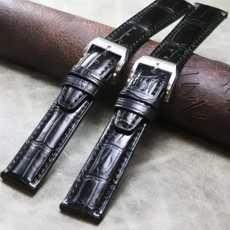 

New Listing 20mm 21mm 22mm Black Premium Strap Crocodile Skin Belt Genuine Leather Men's Bamboo Print Replace Watchband