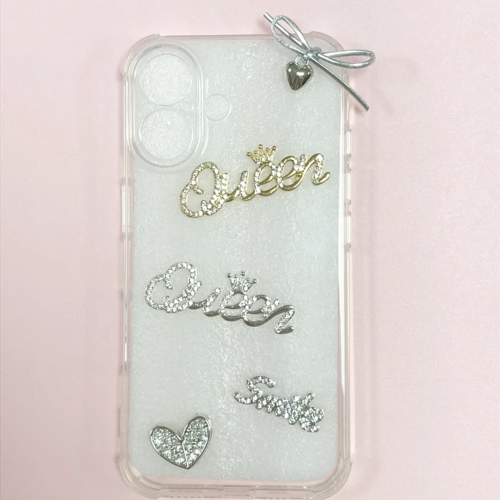 Set of 2 Glittering Gold and Silver Crown Rhinestone Pendants for DIY Phone Case Decoration