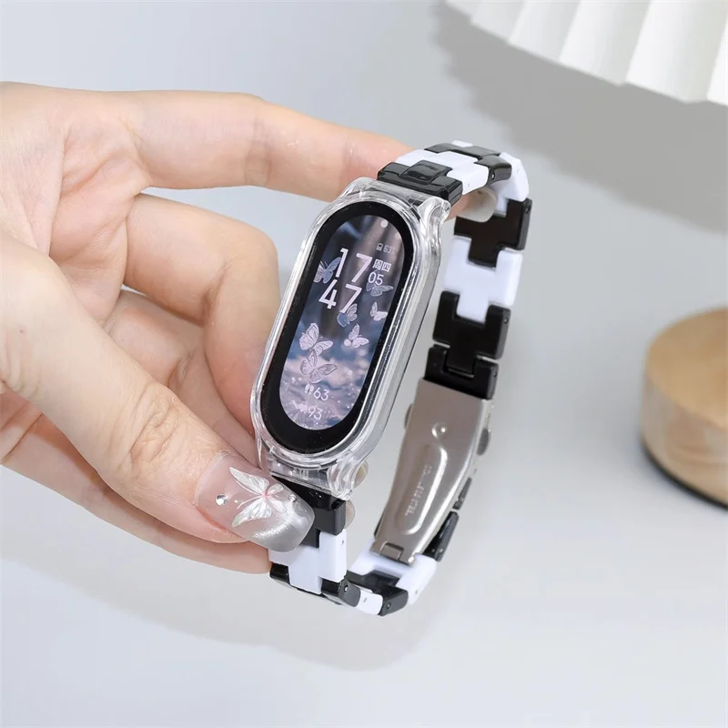 Color Collision Resin Watch Strap with Transparent Protective Cover Wristband