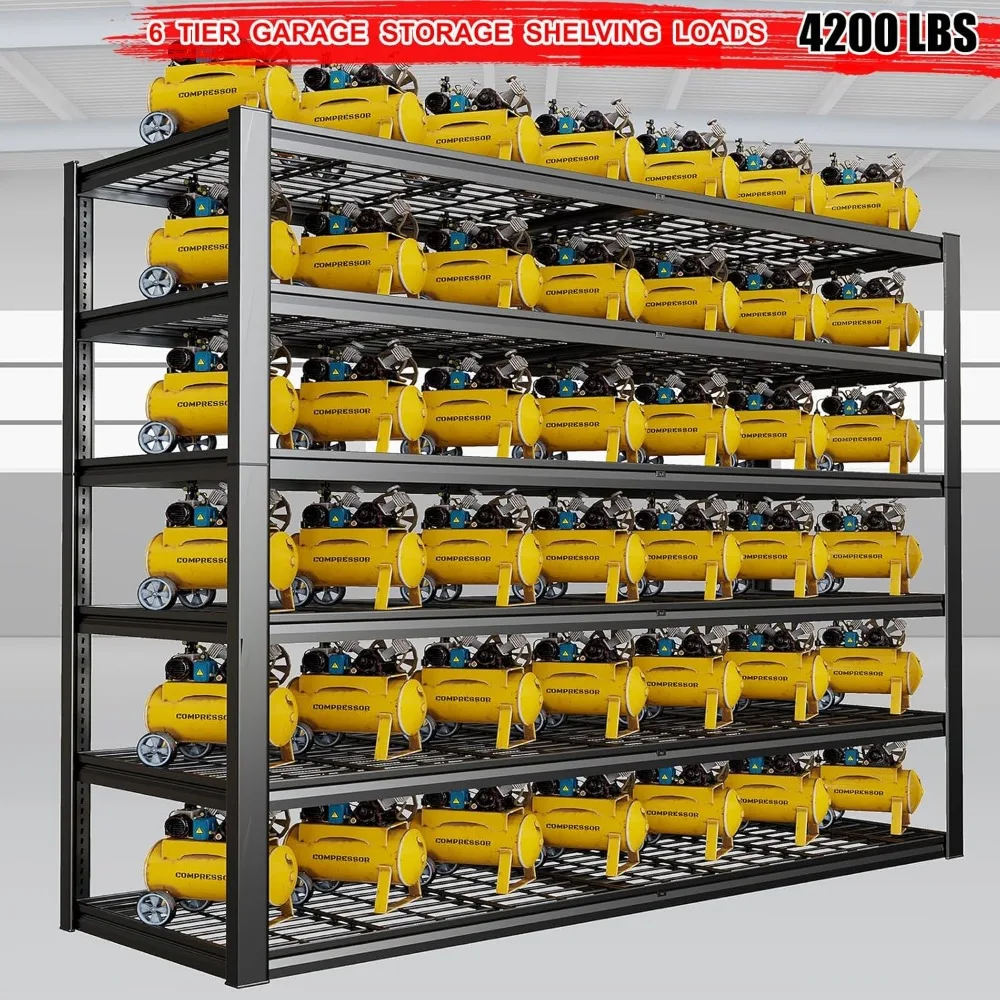 65" W Garage Shelving Heavy Duty, 6 Tier Garage Shelves, Adjustable Storage Shelving Unit, Commercial Metal Shelf Rack