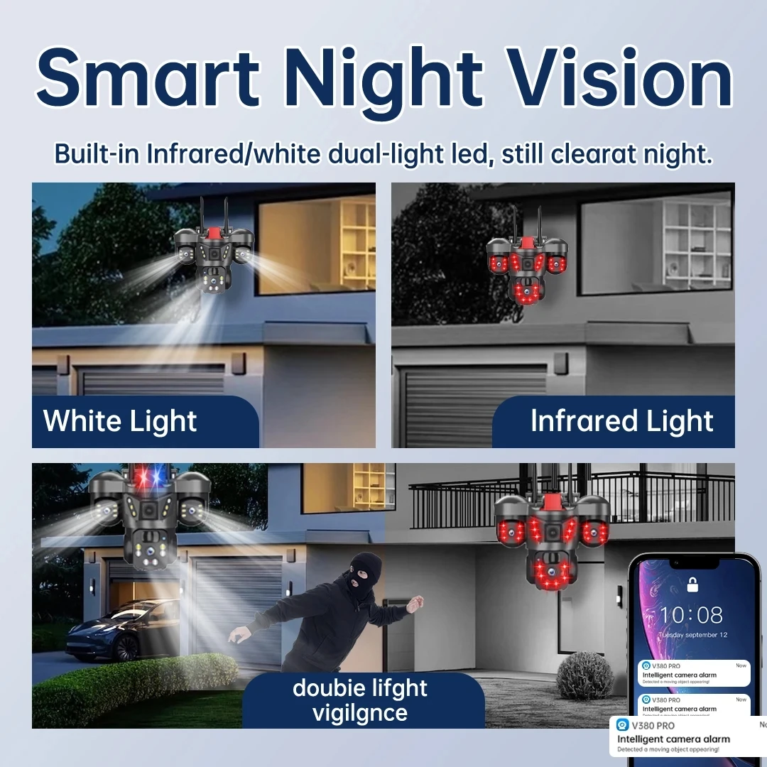 V380 Three Lens Three Screens 15MP 4G Solar Camera Outdoor WiFi 10X Digital Zoom Waterproof Auto Tracking Security CCTV Cameras 5